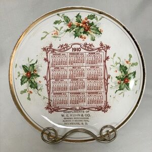 Antique Vtg 1910 Christmas Decorative Plate Promotional Holiday Calendar KUHN